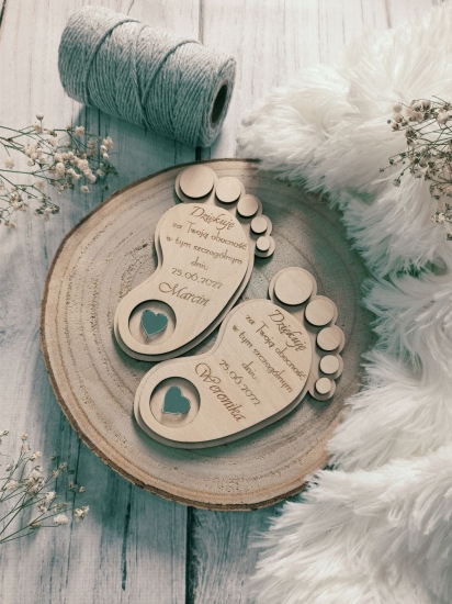 Podziękowania na chrzest STÓPKI ze sklejki 