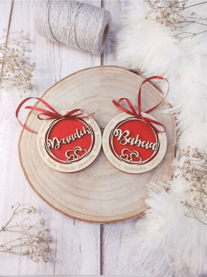 Zawieszka BABCIA DZIADEK ze sklejki i czerwonego filcu