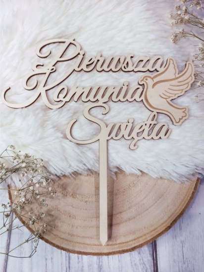 Topper KOMUNIJNY na tort ze sklejki - twój napis