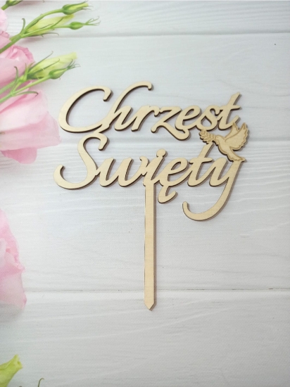 Topper Chrzest Święty ze sklejki z gołębiem
