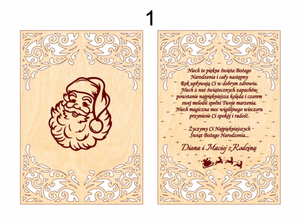 Grawerowana Ażurowa Kartka Świąteczna z życzeniami ze sklejki MegaPrezencik