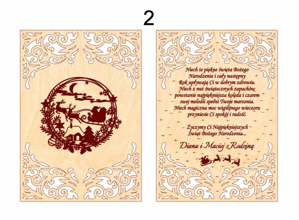 Grawerowana Ażurowa Kartka Świąteczna z życzeniami ze sklejki MegaPrezencik