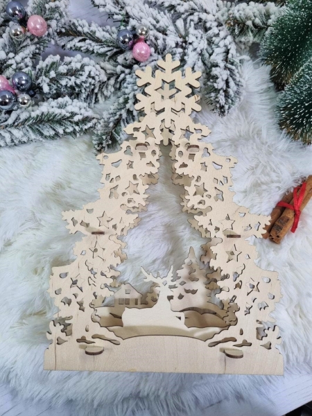 Ażurowa choinka świąteczna 3D ze sklejki. Dekoracja stołu wigilijnego MegaPrezencik