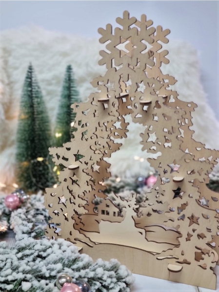 Ażurowa choinka świąteczna 3D ze sklejki. Dekoracja stołu wigilijnego MegaPrezencik