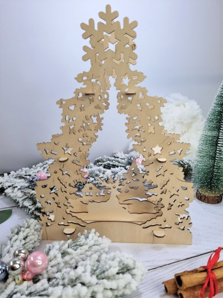 Ażurowa choinka świąteczna 3D ze sklejki. Dekoracja stołu wigilijnego MegaPrezencik