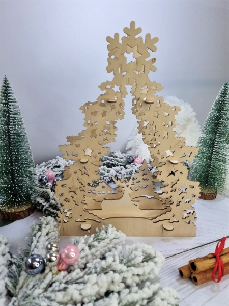 Ażurowa choinka świąteczna 3D ze sklejki. Dekoracja stołu wigilijnego MegaPrezencik