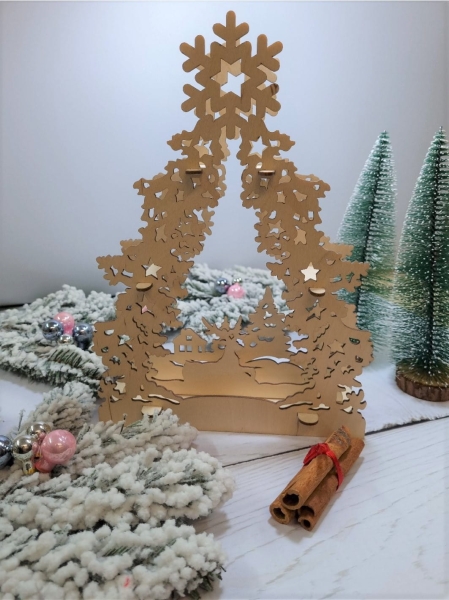 Ażurowa choinka świąteczna 3D ze sklejki. Dekoracja stołu wigilijnego MegaPrezencik