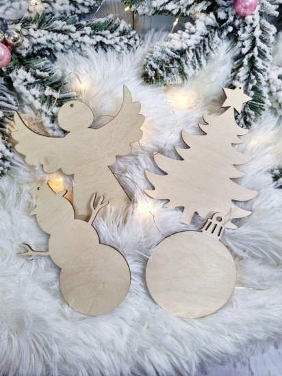 Świąteczne bombki do samodzielnego ozdabiania i dekorowania ze sklejki