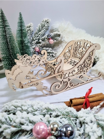 Ażurowe Sanie Świętego Mikołaja ze sklejki na słodycze