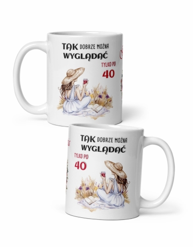 Personalizowany Kubek Prezentowy – "Tak Dobrze Można Wyglądać Tylko Po 40" – Imię i Elegancka Grafika