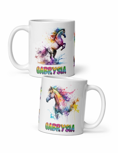 Kubek z motywem Koni akwarela i własnym imieniem MegaPrezencik