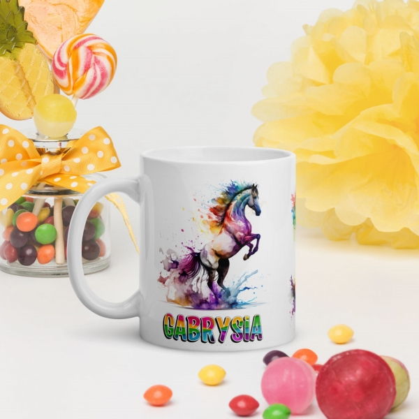 Kubek z motywem Koni akwarela i własnym imieniem MegaPrezencik