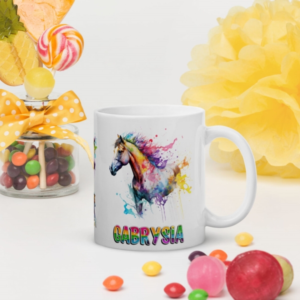 Kubek z motywem Koni akwarela i własnym imieniem MegaPrezencik