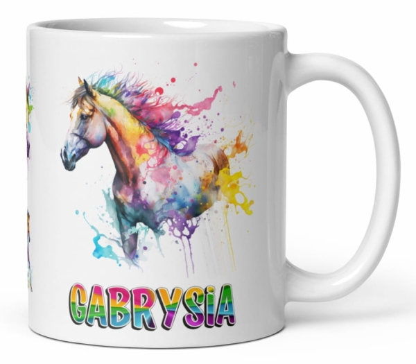 Kubek z motywem Koni akwarela i własnym imieniem MegaPrezencik