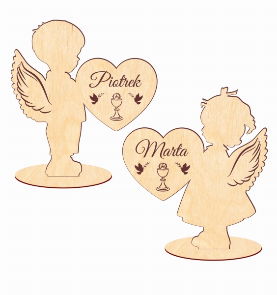 Duża Komunijna statuetka aniołka personalizowana ze sklejki MegaPrezencik