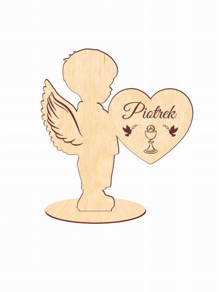 Duża Komunijna statuetka aniołka personalizowana ze sklejki MegaPrezencik