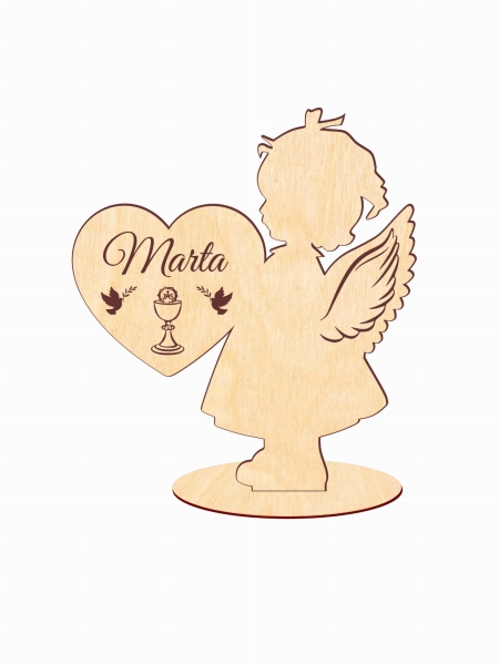 Duża Komunijna statuetka aniołka personalizowana ze sklejki MegaPrezencik