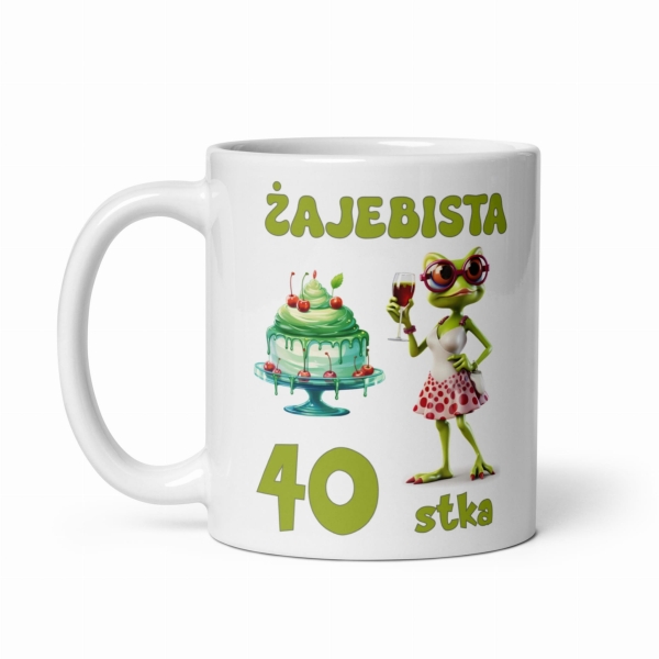 Śmieszny Kubek urodzinowy z motywem żaby i tekstem Żajebista 40 stka MegaPrezencik