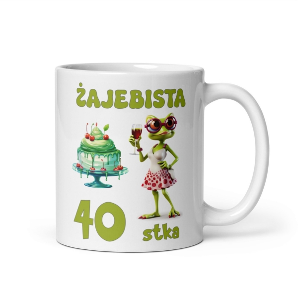 Śmieszny Kubek urodzinowy z motywem żaby i tekstem Żajebista 40 stka MegaPrezencik