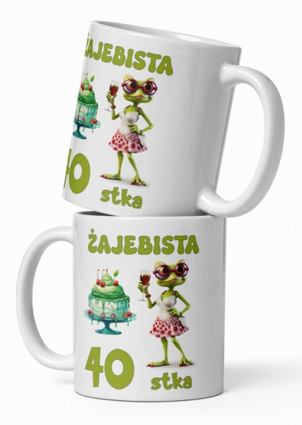 Śmieszny Kubek urodzinowy z motywem żaby i tekstem Żajebista 40 stka MegaPrezencik