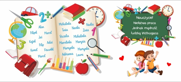 Kubek na Dzień Nauczyciela z imionami uczniów z grafiką tablicy szkolnej MegaPrezencik