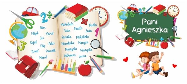 Kubek na Dzień Nauczyciela z imionami uczniów z grafiką tablicy szkolnej MegaPrezencik