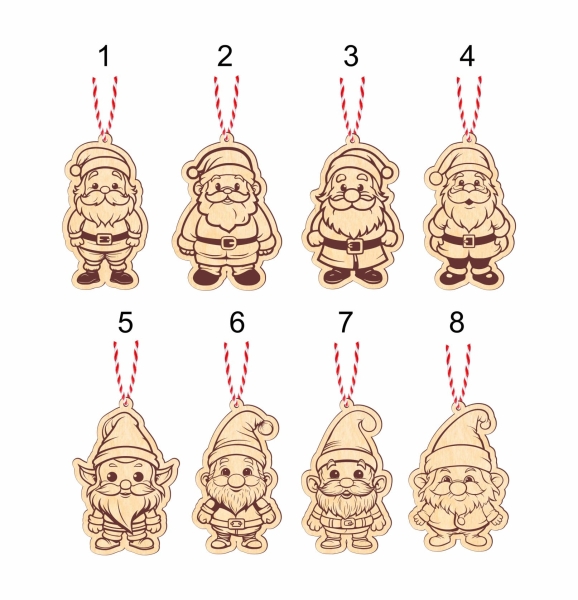 Bombki na choinkę ze sklejki w kształcie świątecznych postaci i dekoracji MegaPrezencik