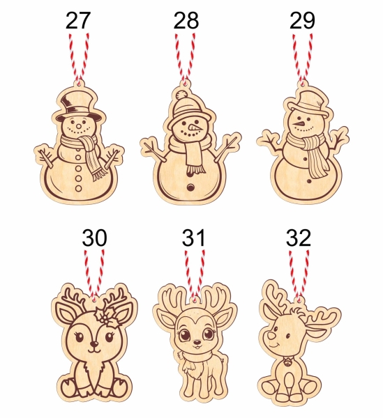 Bombki na choinkę ze sklejki w kształcie świątecznych postaci i dekoracji MegaPrezencik