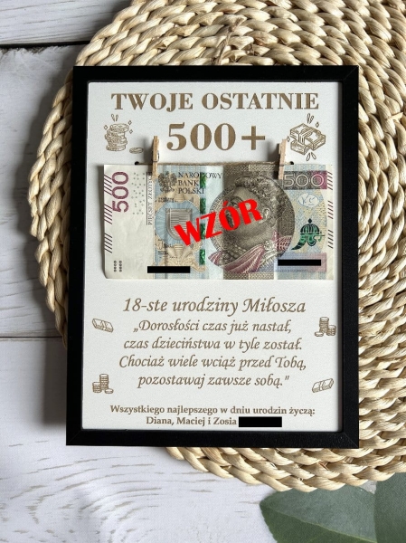 Prezent na osiemnaste urodziny. Ramka z miejscem na banknoty. Twoje ostatnie 500+ MegaPrezencik