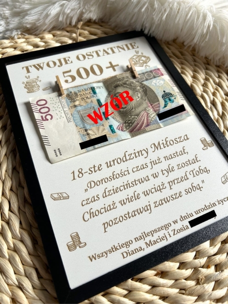 Prezent na osiemnaste urodziny. Ramka z miejscem na banknoty. Twoje ostatnie 500+ MegaPrezencik