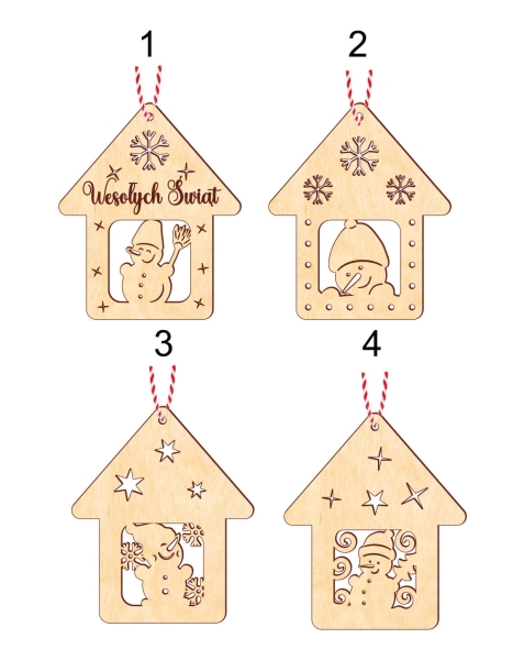 Bombka Świąteczna w kształcie domku z motywem bałwanka ze sklejki MegaPrezencik