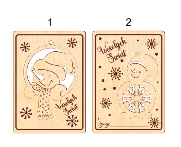 Świąteczna kartka z ukrytą bombką w kształcie bałwanka ze sklejki MegaPrezencik