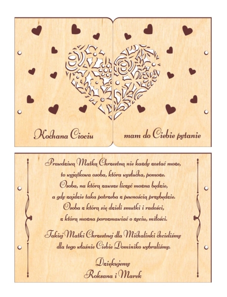 Prośba dla Chrzestnych. Spersonalizowana ażurowa kartka ze sklejki zestaw  MegaPrezencik