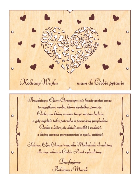 Prośba dla Chrzestnych. Spersonalizowana ażurowa kartka ze sklejki zestaw  MegaPrezencik