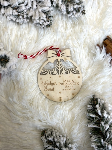 Bombka świąteczna personalizowana z własnym LOGO ze sklejki. Bombka firmowa MegaPrezencik