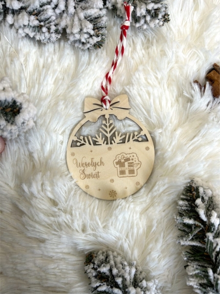 Bombka świąteczna personalizowana z własnym LOGO ze sklejki. Bombka firmowa MegaPrezencik