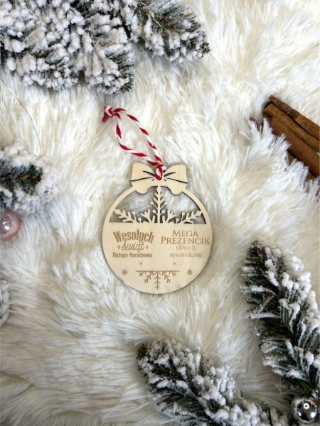 Bombka świąteczna personalizowana z własnym LOGO ze sklejki. Bombka firmowa MegaPrezencik