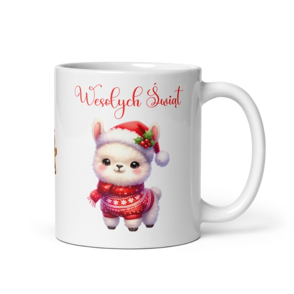 Kubek świąteczny dla dziewczynki z grafiką słodkiej lamy MegaPrezencik
