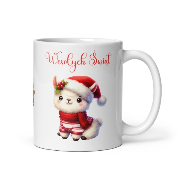 Kubek świąteczny dla dziewczynki z grafiką słodkiej lamy MegaPrezencik