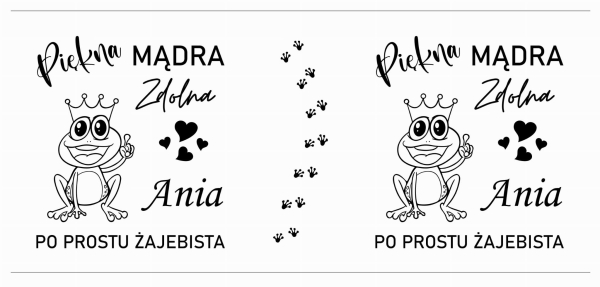 Śmieszny elegancki Srebrny Kubek z motywem żaby w koronie i napisem Piękna Mądra Zdolna MegaPrezencik