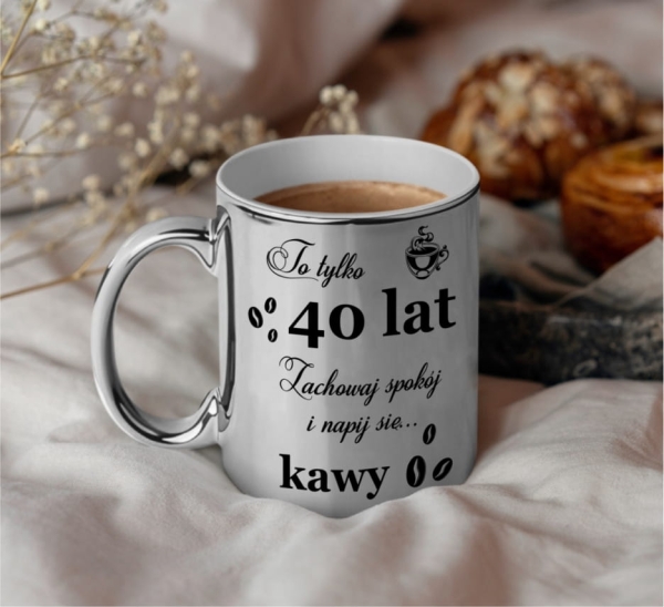 Urodzinowy Srebrny Kubek na 30, 40, 50. Personalizowany Kubek w stylu retro Mega Prezencik