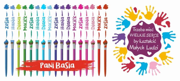 Kubek na Dzień Nauczyciela z imionami uczniów oraz kolorowymi pędzelkami Megaprezencik