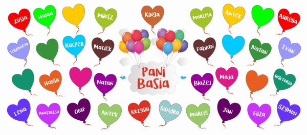 Kubek na Dzień Nauczyciela z imionami uczniów oraz kolorowymi balonikami Megaprezencik