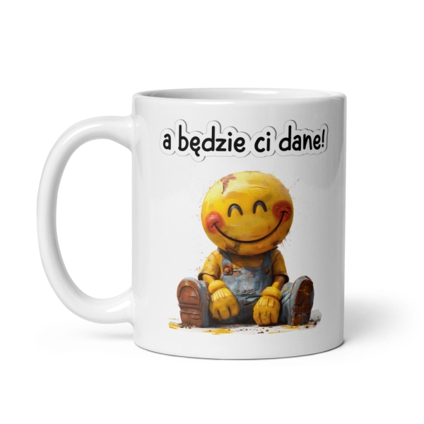 Śmieszny Kubek z uśmiechniętą minką oraz z napisem Miej wyjebane, a będzie ci dane! Mega Prezencik