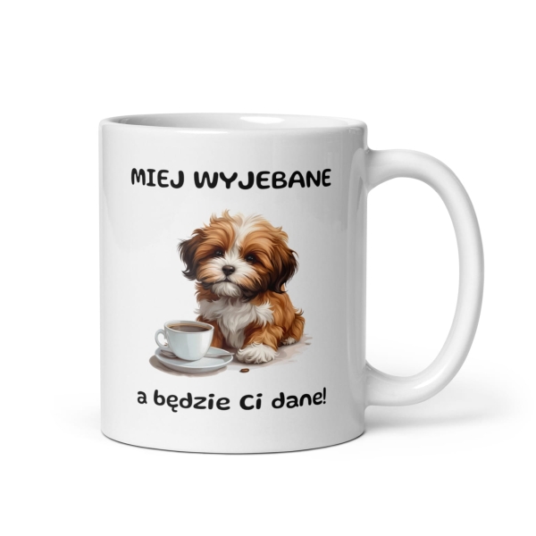 Śmieszny Kubek z słodkim pieskiem lub kotkiem oraz z napisem Miej wyjebane, a będzie ci dane!  Mega Prezencik