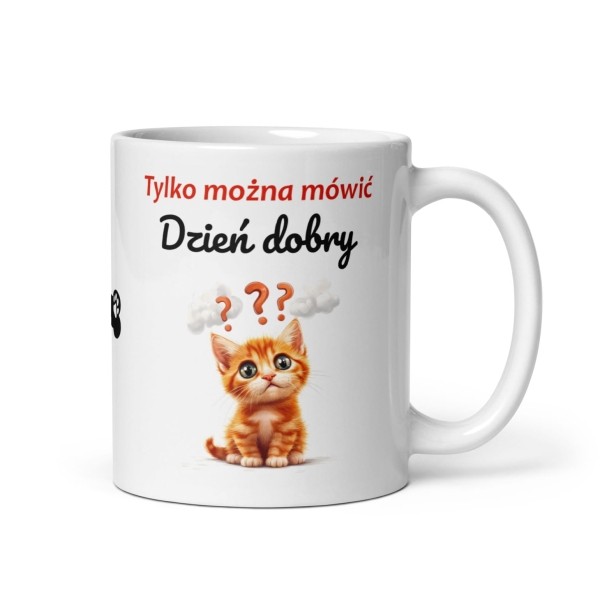 Śmieszny kubek grafiką zdziwionego pieska oraz napisem Ku*wa mać nie można Mega Prezencik