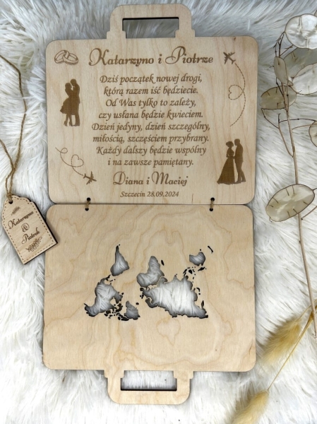 Kartka Ślubna w kształcie walizki na pieniądze. Prezent ślubny personalizowany Mega Prezencik