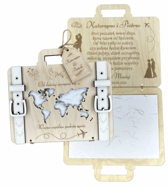 Kartka Ślubna w kształcie walizki na pieniądze. Prezent ślubny personalizowany Mega Prezencik