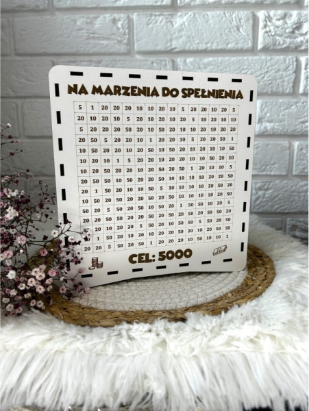 Prezent Skarbonka wykreślanka na pieniądze z białej płyty. Wyzwanie oszczędzania Mega Prezencik