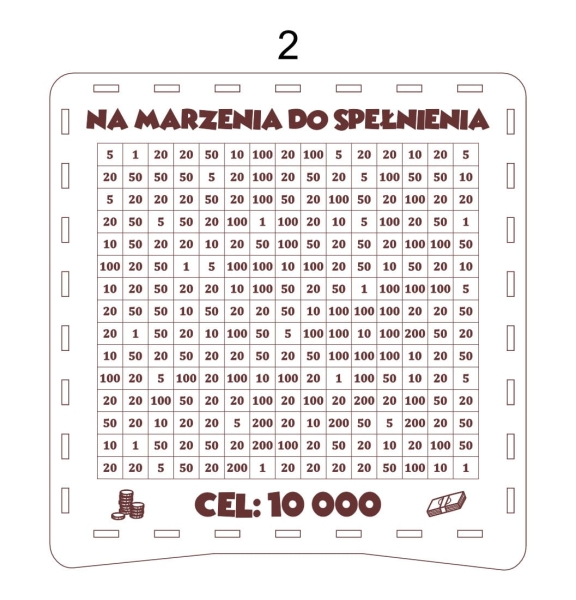 Prezent Skarbonka wykreślanka na pieniądze z białej płyty. Wyzwanie oszczędzania Mega Prezencik
